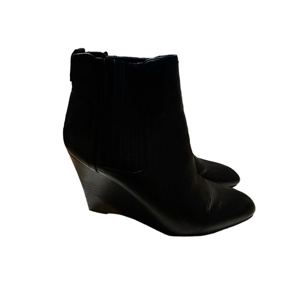 Sam Edelman Women Chelsea Boots Black Leather Pull On Size 7 Medium Wedge Heel - Picture 3 of 16